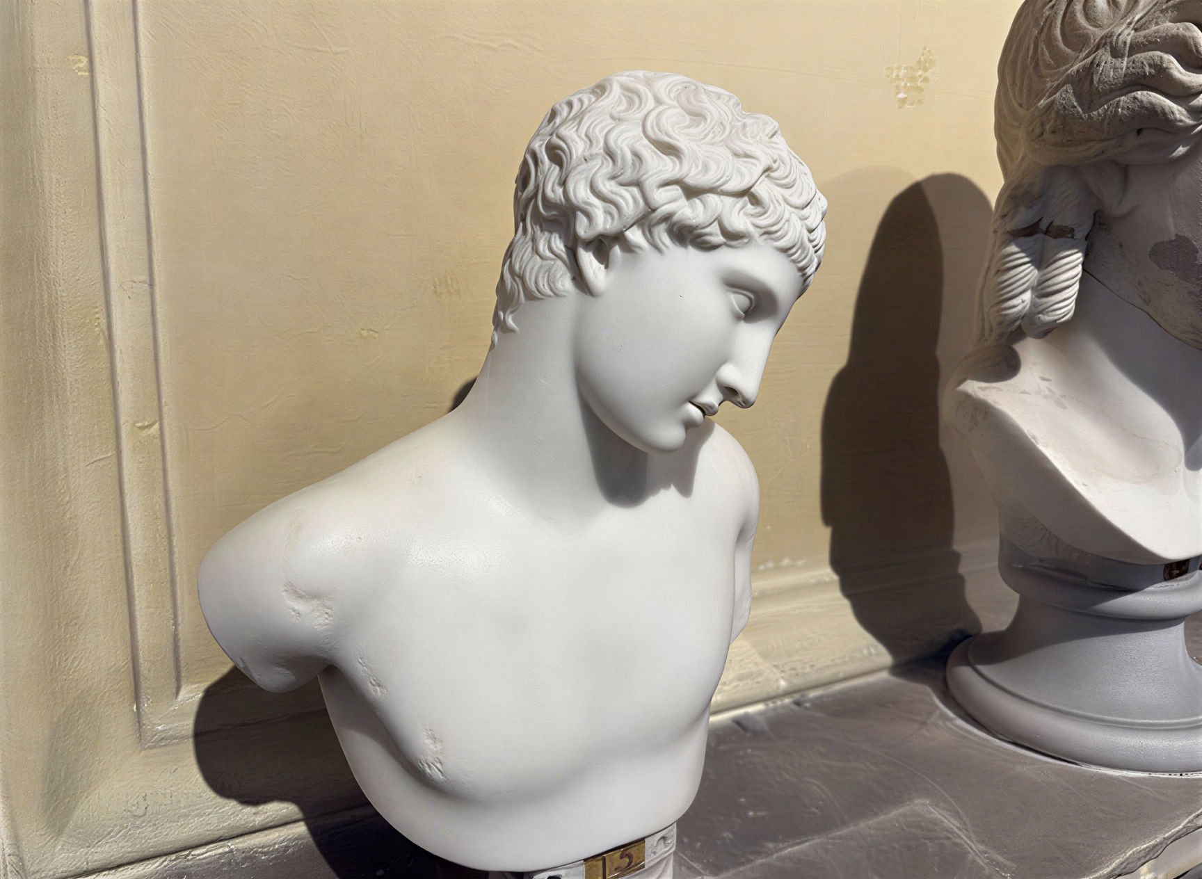 Buste en marbre d'un jeune homme, exposé aux Musées du Vatican, illustrant la sculpture antique et la beauté classique.