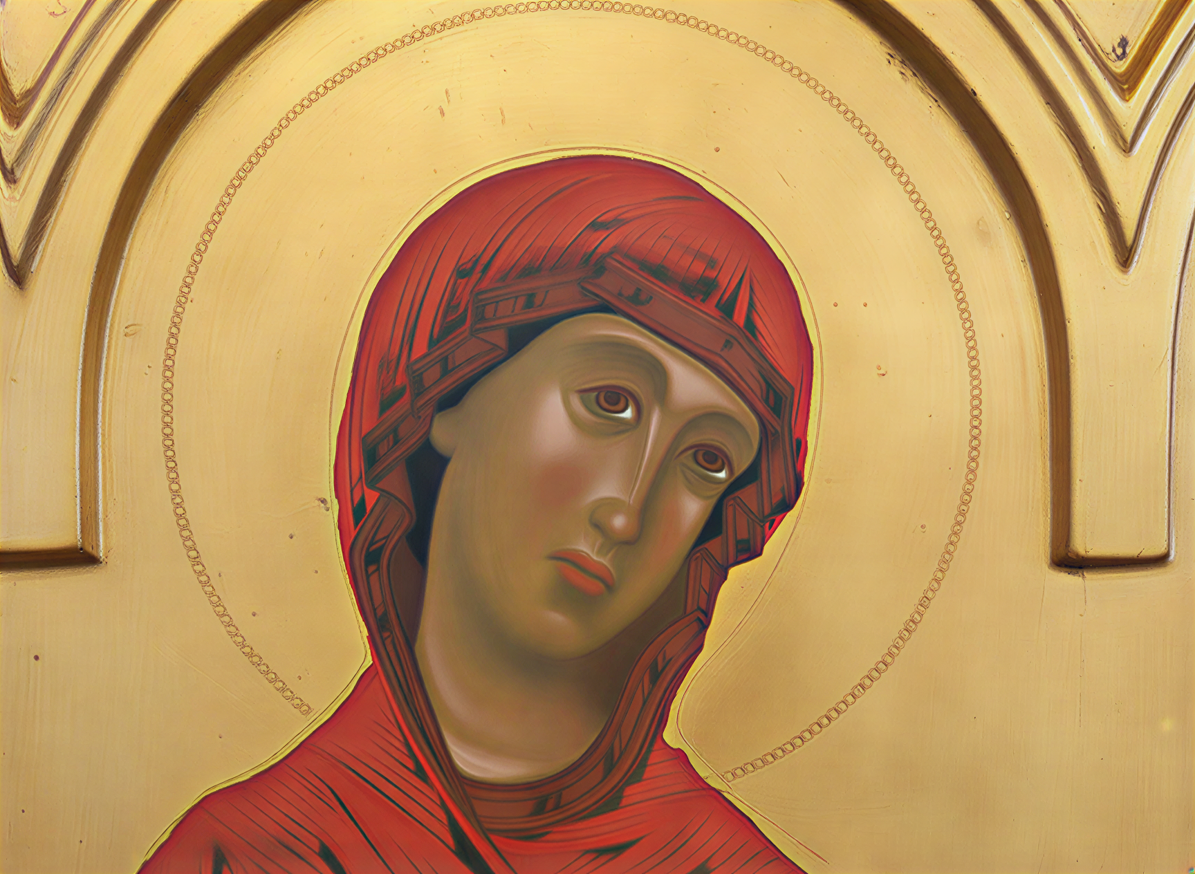 Icône de la Vierge Marie, œuvre de la Renaissance italienne, riche en détails dorés et rouges, exposée à la Galleria Nazionale dell'Umbria, Pérouse, Italie