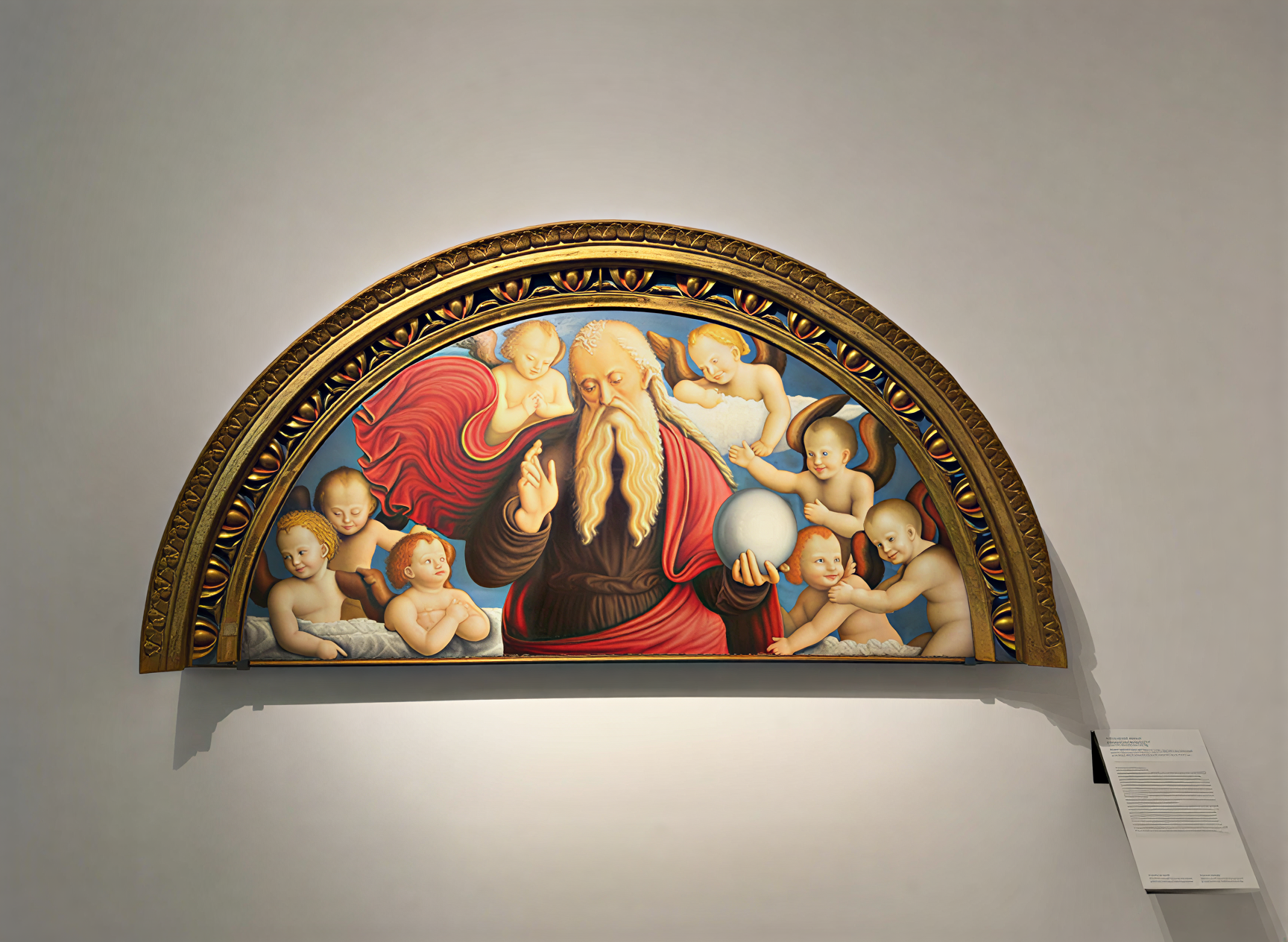 Peinture représentant Dieu entouré d'angelots, symbolisant la divinité et l'innocence, exposée à la Galleria Nazionale dell'Umbria.