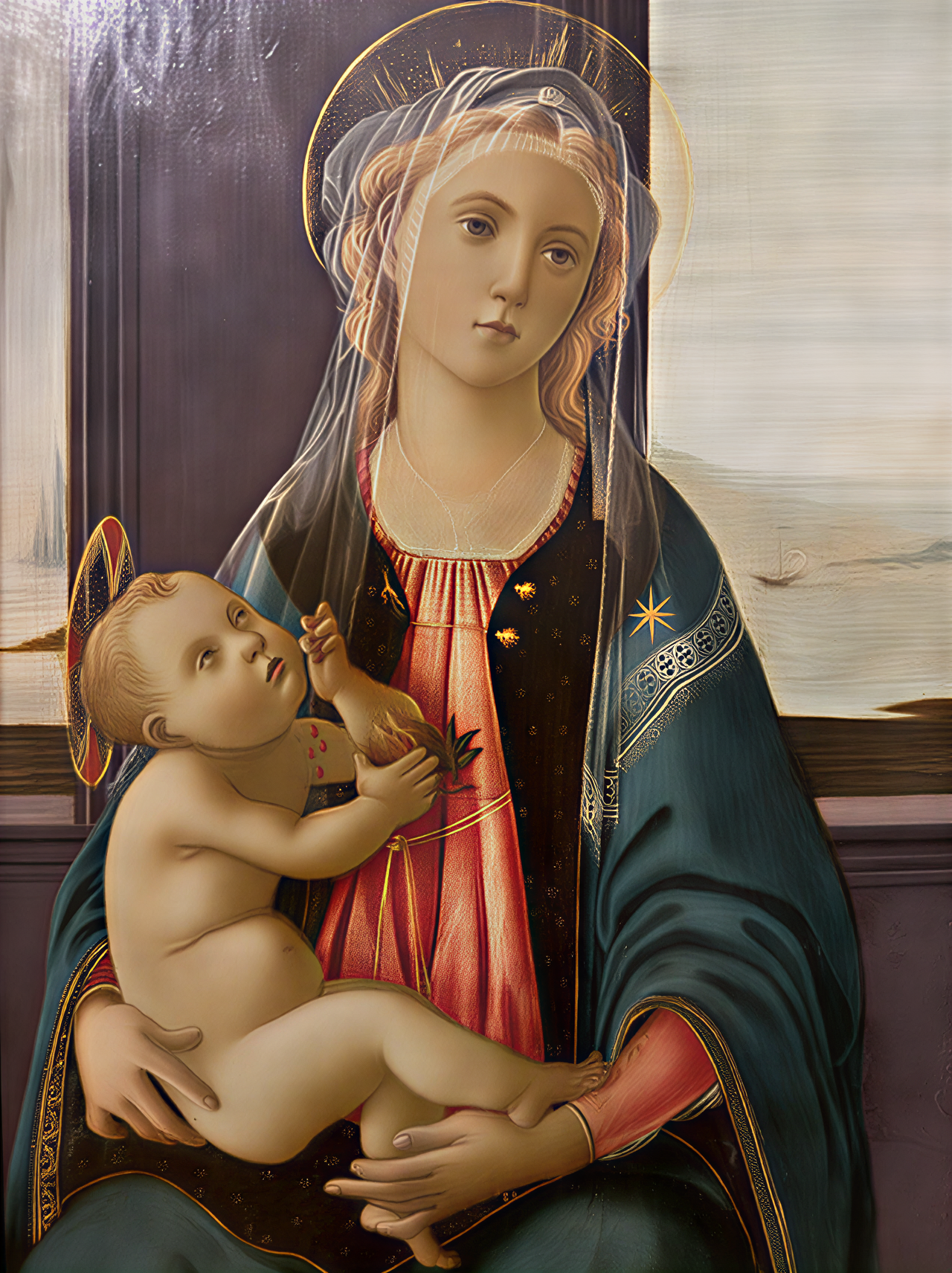 Peinture de la Madone et de l'Enfant, illustrant la tendresse maternelle, exposée à la Galleria dell'Accademia, Florence.