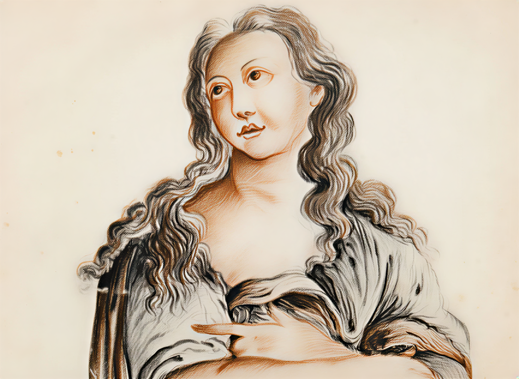 Dessin représentant une figure féminine avec des cheveux ondulés, symbolisant l'innocence, exposé au Museo dell'Opera del Duomo de Pise.