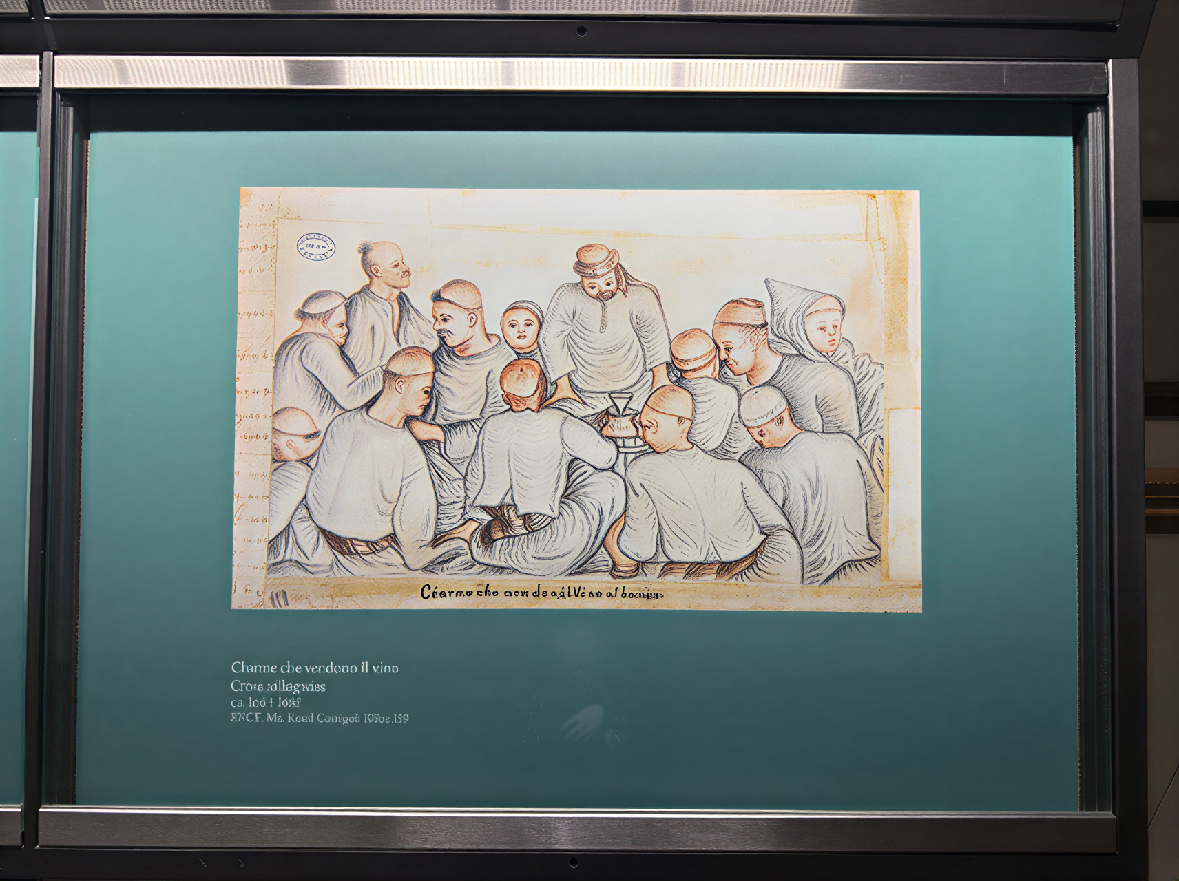 Dessin coloré montrant un groupe de personnages réunis autour d’une table.