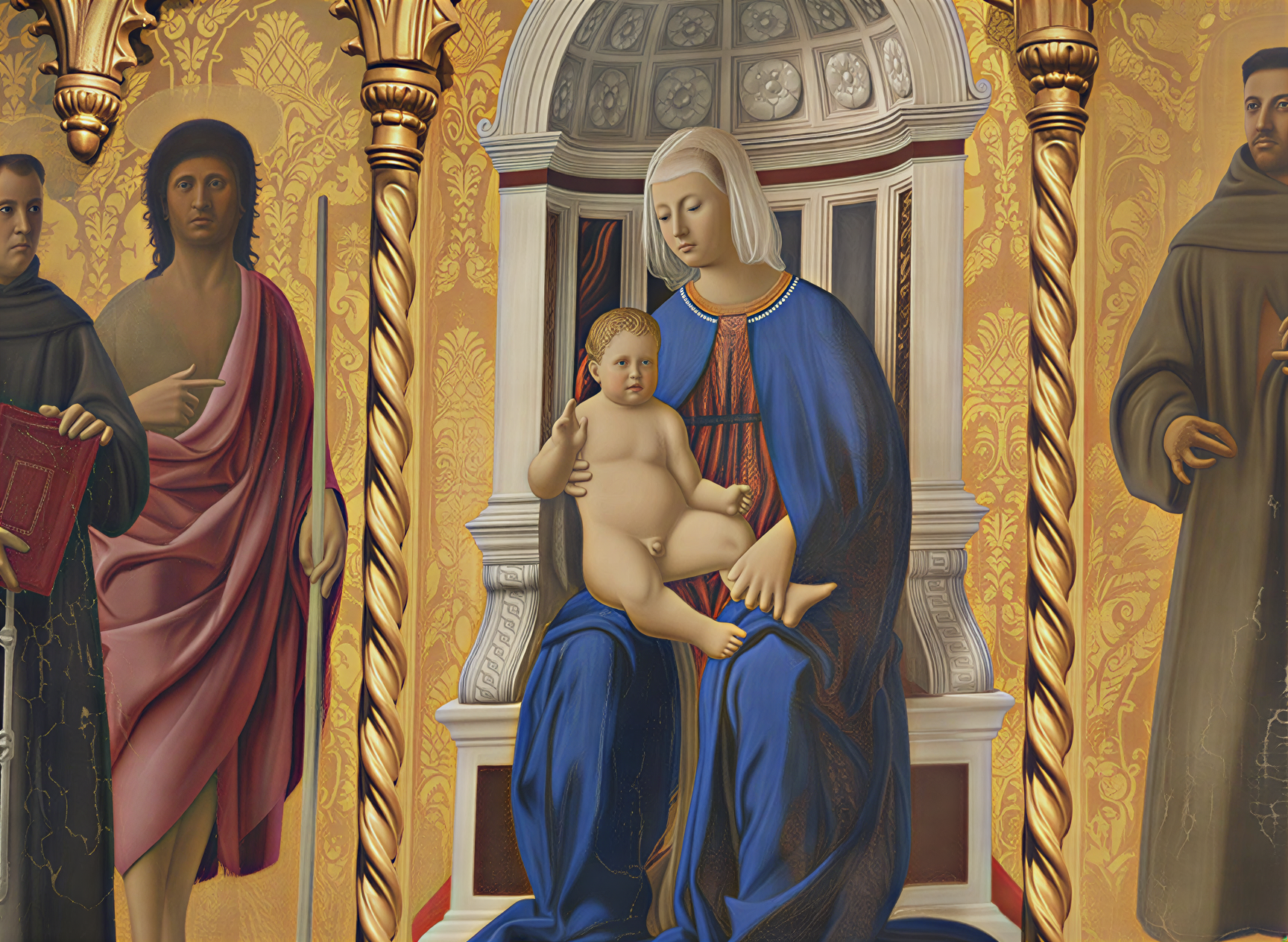 Peinture de la Vierge Marie avec l'Enfant Jésus entourée de saints, représentant l'art de la Renaissance italienne à la Galleria Nazionale dell'Umbria.