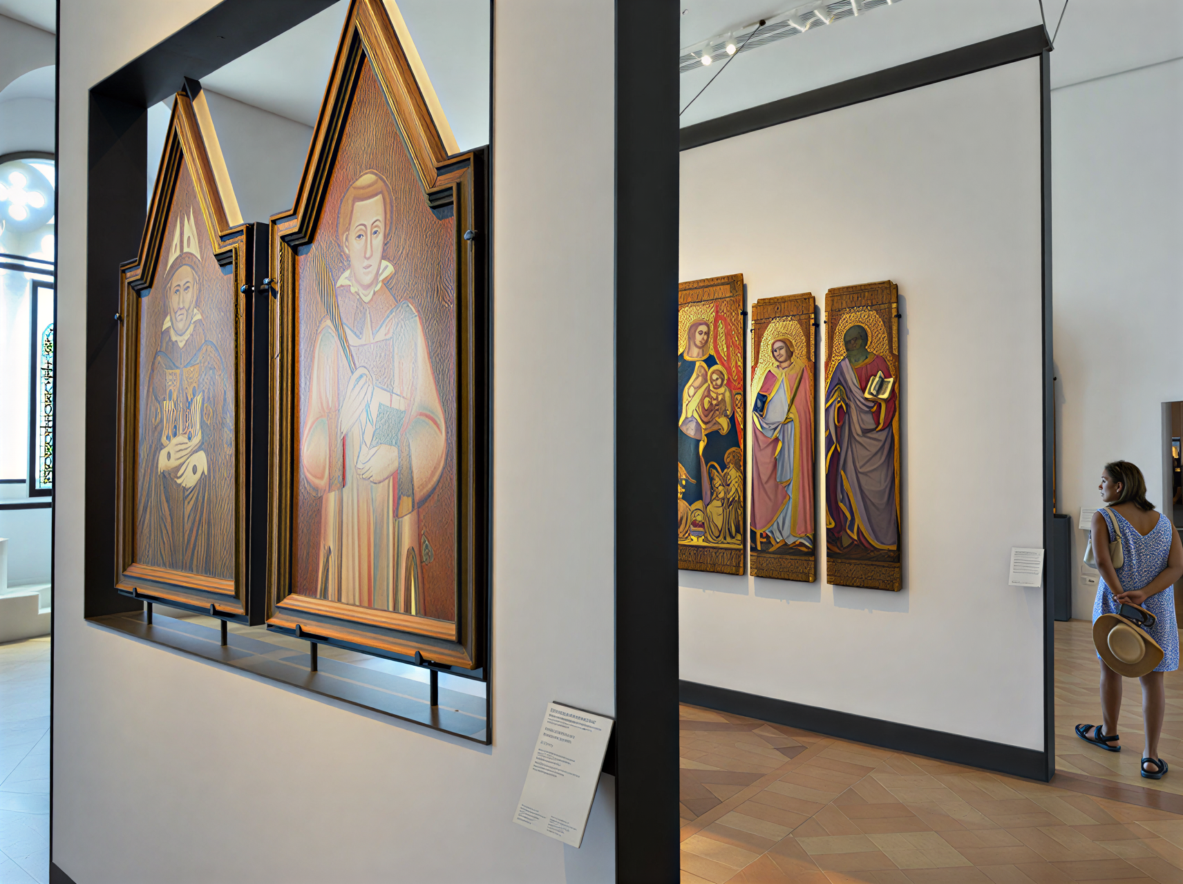 Intérieur de la Galleria Nazionale dell'Umbria, mettant en avant des œuvres de la Renaissance italienne dans un cadre contemporain, où l'art ancien dialogue avec l'architecture moderne.