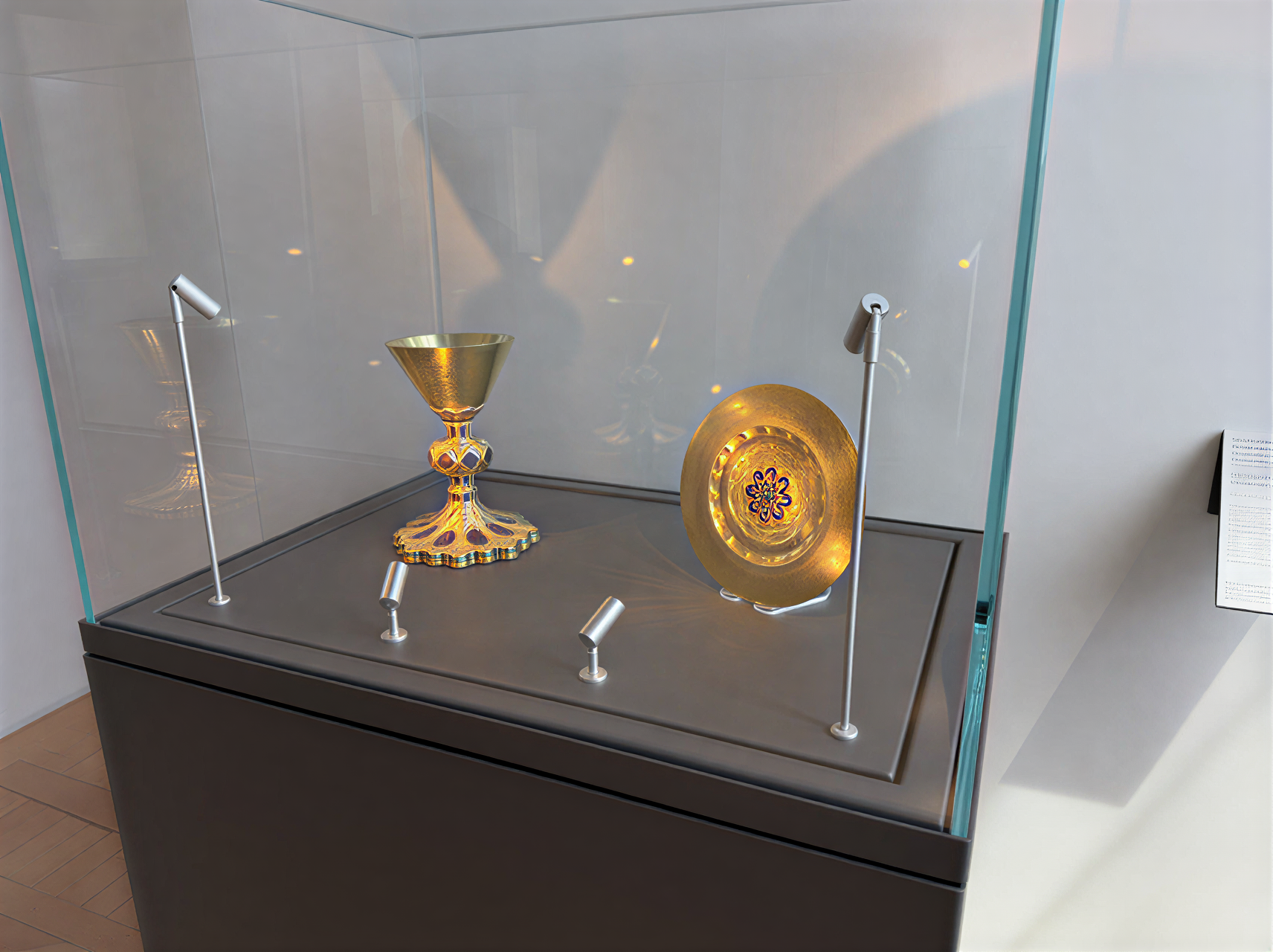 Coupe et plat dorés de la Renaissance italienne, témoignant de l'artisanat exceptionnel de l'Ombrie, exposés à la Galleria Nazionale dell'Umbria, Pérouse, Italie.