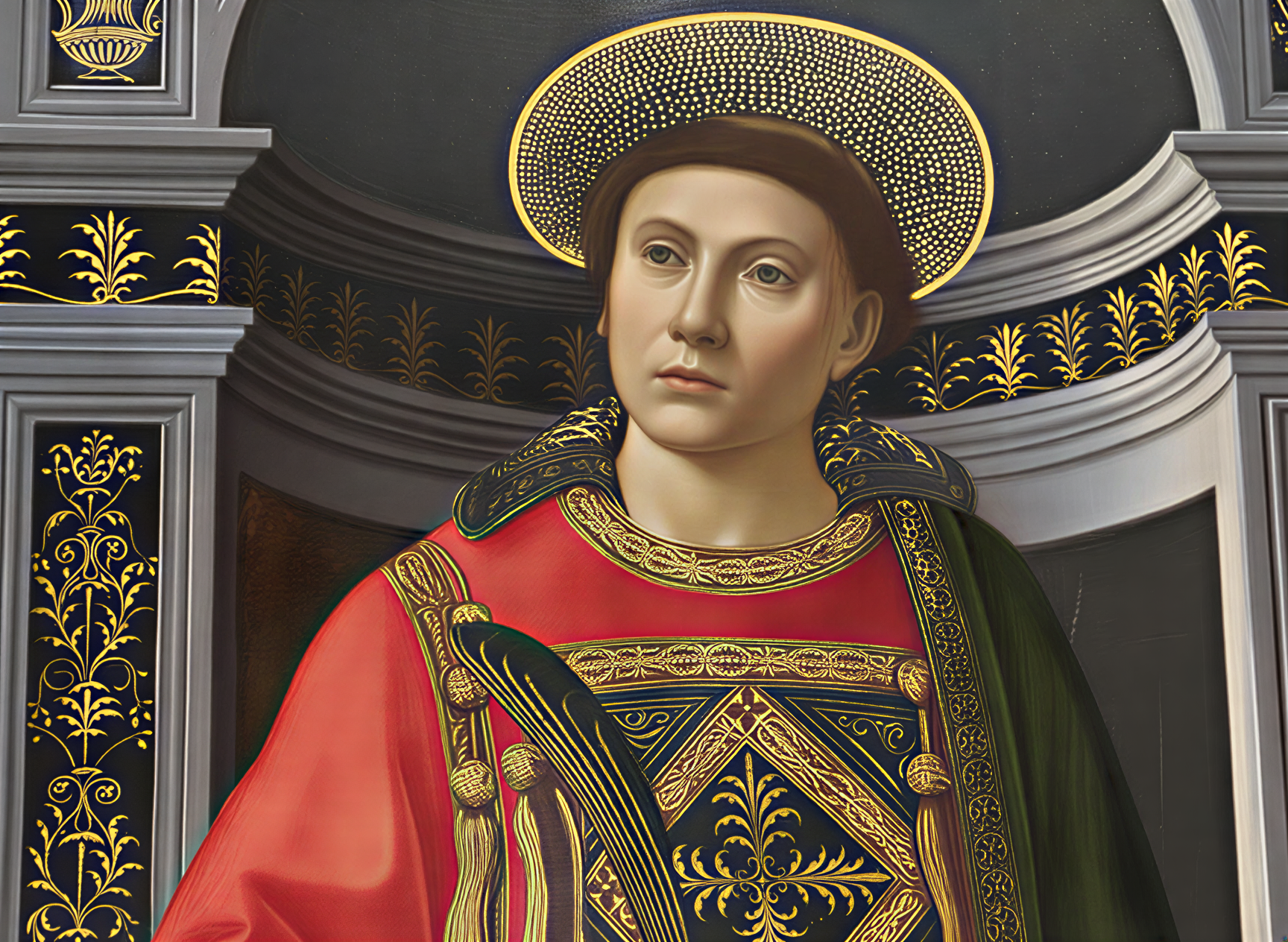 Peinture d'un saint avec des détails dorés, exposée à la Galleria dell'Accademia à Florence, Italie.