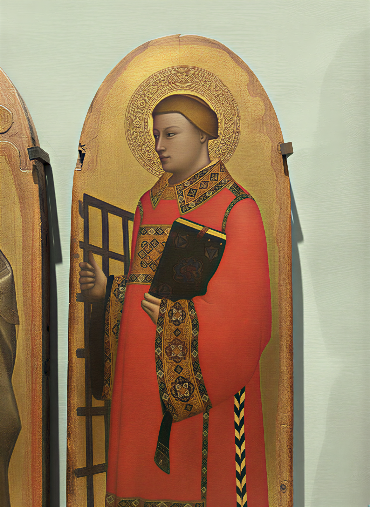 Peinture d'un saint en robe rouge, Galleria dell'Accademia, Florence, Italie.