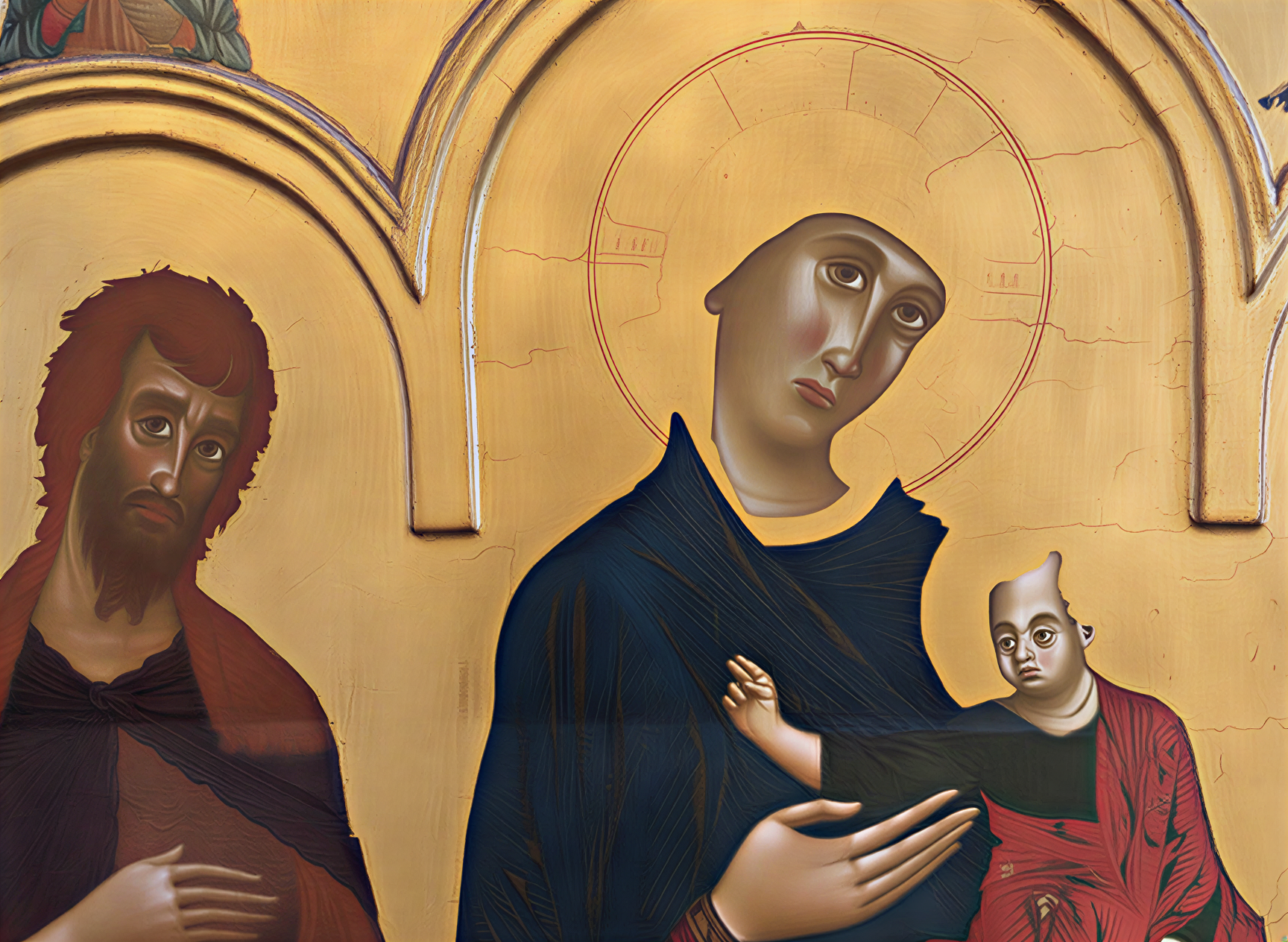 Icône de la Vierge Marie et l'Enfant Jésus, œuvre emblématique de la Renaissance italienne, exposée à la Galleria Nazionale dell'Umbria, mettant en avant le savoir-faire artistique et la spiritualité de l'époque.