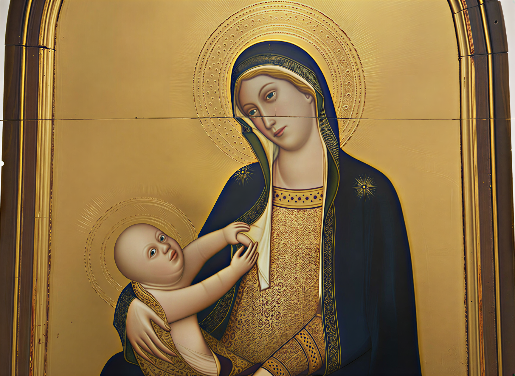 Détail d'une peinture de la Madone avec l'Enfant, mettant en valeur l'art de la Renaissance à la Galleria dell'Accademia.