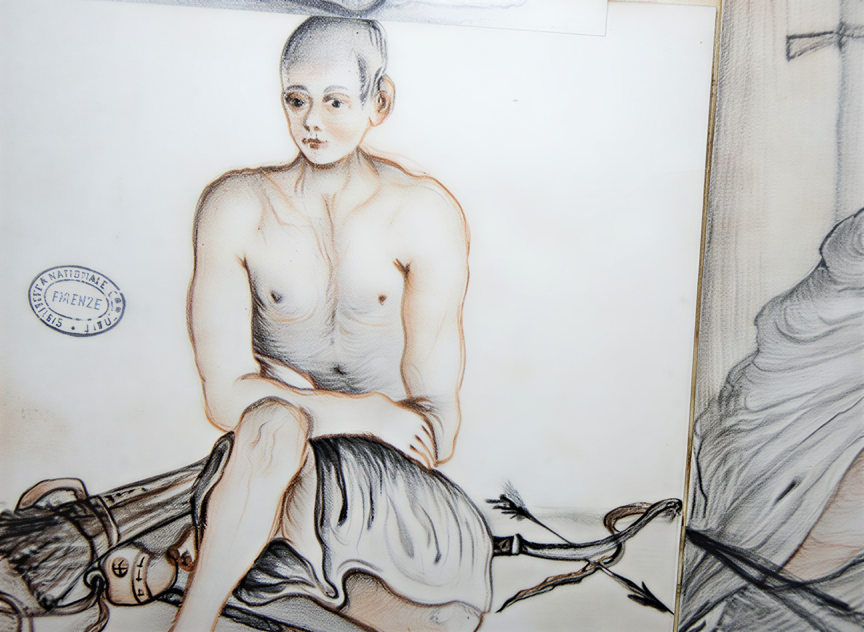 Dessin d'un personnage nu, symbole de la Renaissance toscane, exposé au Museo dell'Opera del Duomo à Pise.